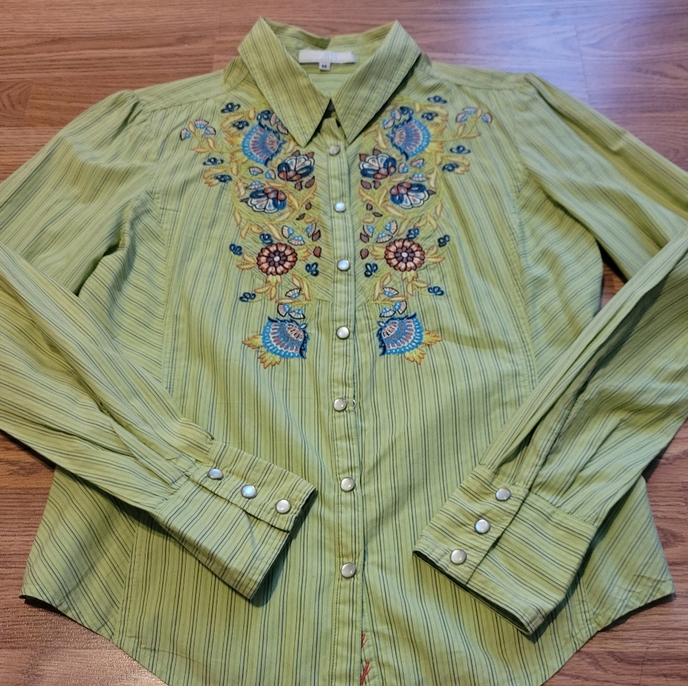 Johnny Was 3J Workshop Button Down Floral Embroidered Shirt, M - Picture 10 of 14